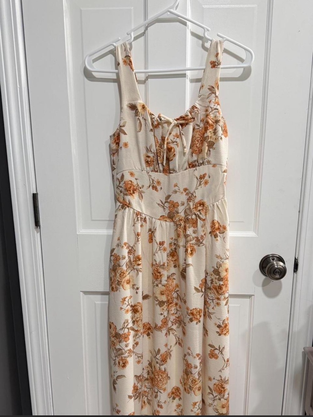 Floral Tie-Front Maxi Dress in Cream and Rust